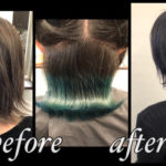 愛知名古屋でグリーンのインナーカラーとネイビーグレーをダブルカラーで再現|たかこさんの髪色